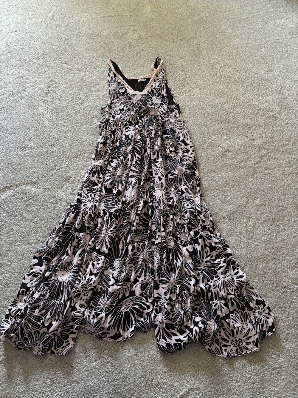 Free People Floral Maxi Dress in Light Pink and Black